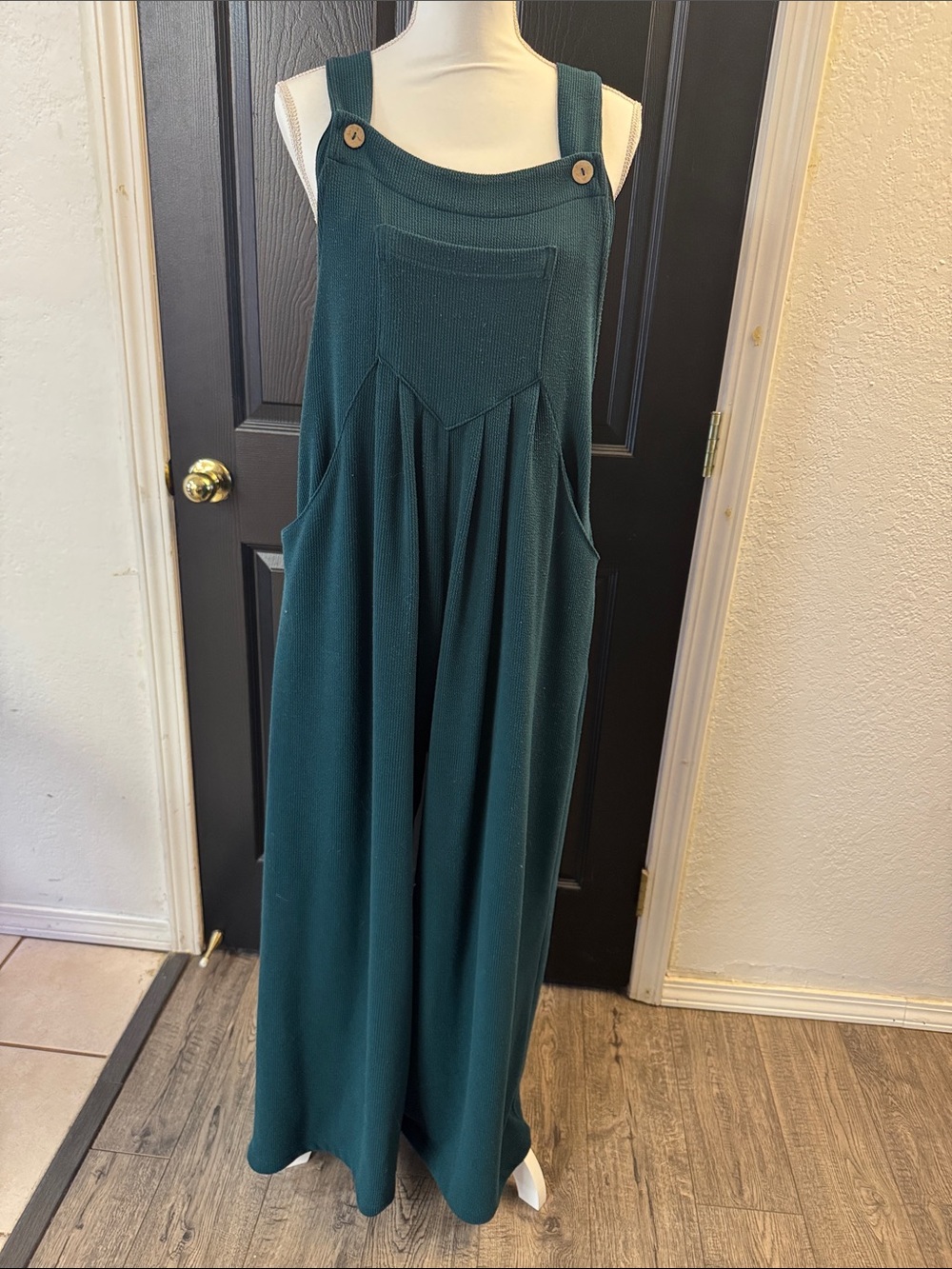 eesome Deep Teal Wide-Leg Pinafore Jumpsuit with Front Pocket